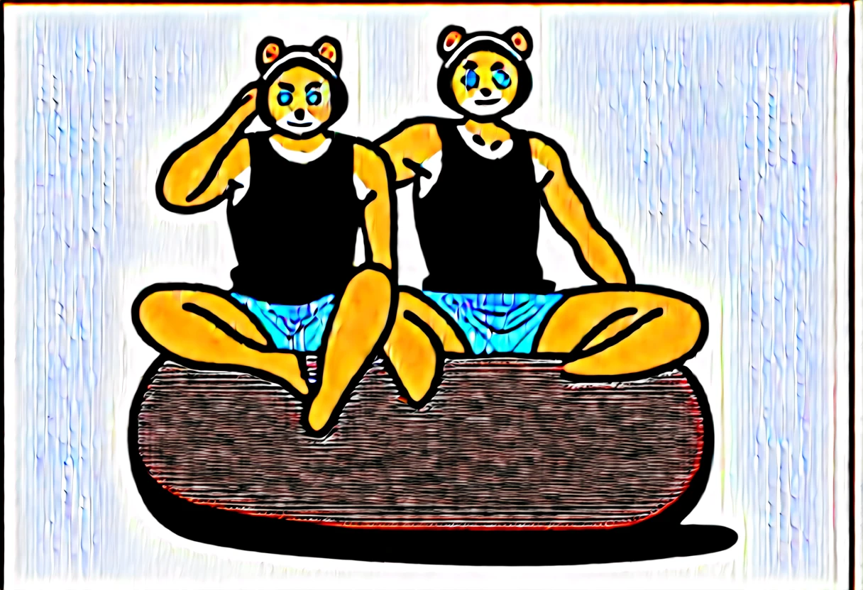 score_9, score_8_up, score_7_up, male, furry, high quality, hires, anthro, teenager, 16 years old, domestic cat, basketball player, bright yellow fur, blue eyes, wide brown eyebrows, confidant expression, humanoid feet, slim body, prominent v-line, prominent abs, prominent legs, prominent forearm muscles, prominent knees, white background, treasure trail, armpit hair, furry legs, in various sexy poses, headphones, casual clothes, joggers, black tank top, shorts, showing off, jumping