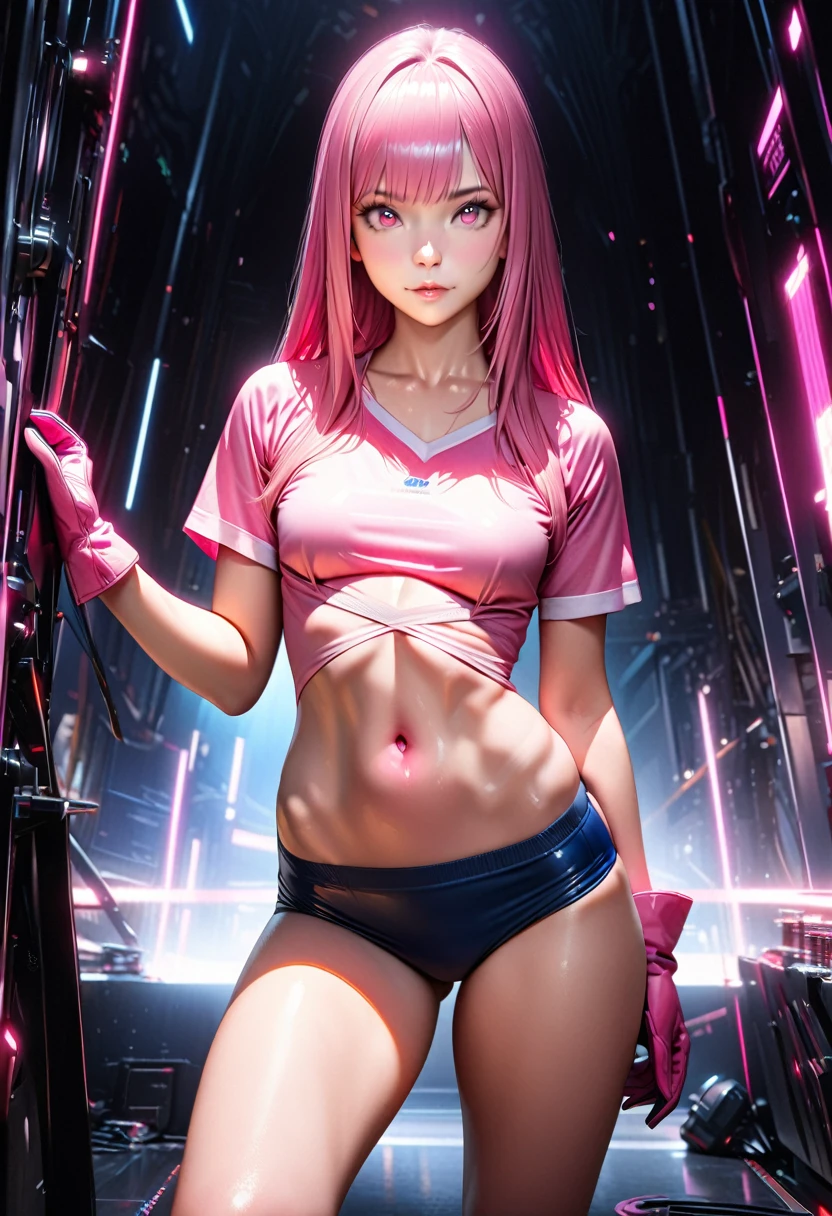 Frey Ulster、On deck、pink miniskirt、White panty、Tank Tops、Glossy appearance、beautiful thigh、Beautiful facial features、full body Esbian、beautiful boob、Beautiful navel、