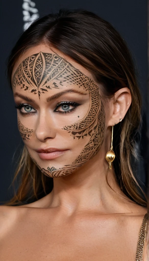 dark fantasy, (realistic, photo-realistic:1.37), (full body shot:1.4), (ohwx woman), Olivia Wild with tribal tattoos on neck and arms, glowing eyes, big tits, dark makeup, fantasy world, tribal patterns on the tattoos, wearing fantasy art bra and latex, holds a long magical spear, immersive fantasy background, rough texture, surreal landscapes, (ethereal beauty:1.1), supernatural elements, (fine art, oil painting:1.3), (expressionless face:0.9), (haunting beauty:1.1), (intricate patterns:1.2), (majestic:1.1), (mystical aura:1.1), (enchanted:1.1), (elegant:1.1), (captivating:1.1), (dark shadows:1.1), oliviawild, stvmccrr style