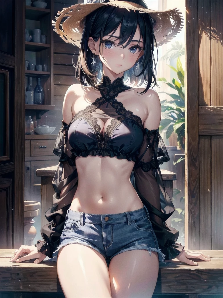((Real:-1)), Hyper Detail, Girl Alone, Layered Bob, Dynamic Lighting,(Glossy Skin, Sweaty: 1.5), Masterpiece, Best Quality, Absurdity, Look at the Beholder, Silver Hair, Clear Purple Eyes, Slender, High Resolution, Sharp Focus, Depth of Field, Detail Eyes, Sharp Eyes, ((Realistic Eyes)), (Small: 1.5), (Medium: 1.4), Outdoors, Blue Sky, Summer, ((Mekoji: 1.2)),((Lace underwear with attractive delicate design:1.3))