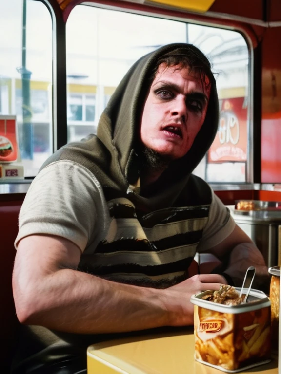fleshmutant bodyhorror working at a fast food restaurant,close up,, true to life, HDR image,High detail resolution,soft eyes,natural skin,high detailed face,high detailed cloth,film photography,vintage,cinematic lighting,realistic,sharp focus,(very detailed),((4K HQ)),depth of field,f/1.2,Leica,8K HDR,High contrast,shadows, bokeh,(detailed and realistic skin texture),(detailed clothing),(detailed background),detailed skin,(highly detailed skin),(8K HDR photo),realistic texture,realistic shadows,accurate to life,living image,lifelike