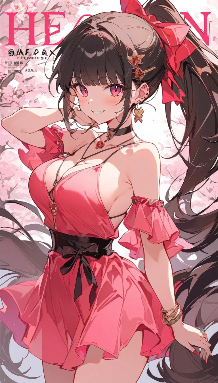 masterpiece, Highest quality, whole body, One girl, bangs, black choker, blush, bracelet, chest, choker, clothes The surrounding area waist, clavicle, Cowboy Shot, ear Earrings, Eyebrows visible through hair, Gradient Hair, Grin, fix, jewelry, Kogal, Long Hair, View Viewer, Earrings, Red eyes, ring, , smile, alone, street, null, cherry blossoms, petal,figure, (magazine:1.3), (cover-style:1.3), fashionable, woman, Vibrant, Pause, front, colorful, dynamic, background, element, have confidence, Performance, Holding, statement, accessories, Majestic, Coiled, The surrounding area, touch, scene, article, cover, bold, to attract attention, title, stylish, font, Catchy, Heading, big, impressive, Modern, trend, concentrated, fashion,((masterpiece)), Highest quality, Absurd, Super detailed, Holographic, Cowboy Shot, ダイナミックなPause, Golden Ratio, Very cute girl, Mature Girls, Very beautiful, Super beautiful asian girl with super beautiful purple eyes, Very beautiful hair, Shiny skin, High Ponytail, nice and sexy body, Slim and delicate body, Perfect body, Cute Panties, Fox Headset, Get your picture taken in a cute alien spaceship,naked,Big Breasts,Sexy
