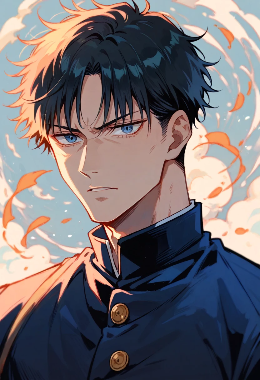capybara, JUJUTSU KAİSEN, Bblack hair, blue colored eyes, black uniform