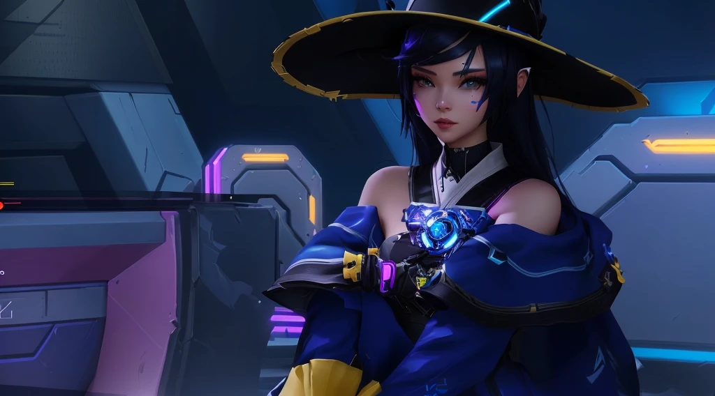 there is a woman in a hat and a blue dress, from overwatch, as overwatch character, echo from overwatch, as an overwatch character, overwatch skin, overwatch style, katana zero video game character, overwatch inspired, mechanized witch girl, overwatch character, senna from league of legends, screenshot from overwatch, kda, ashe, overwatch game, vrchat