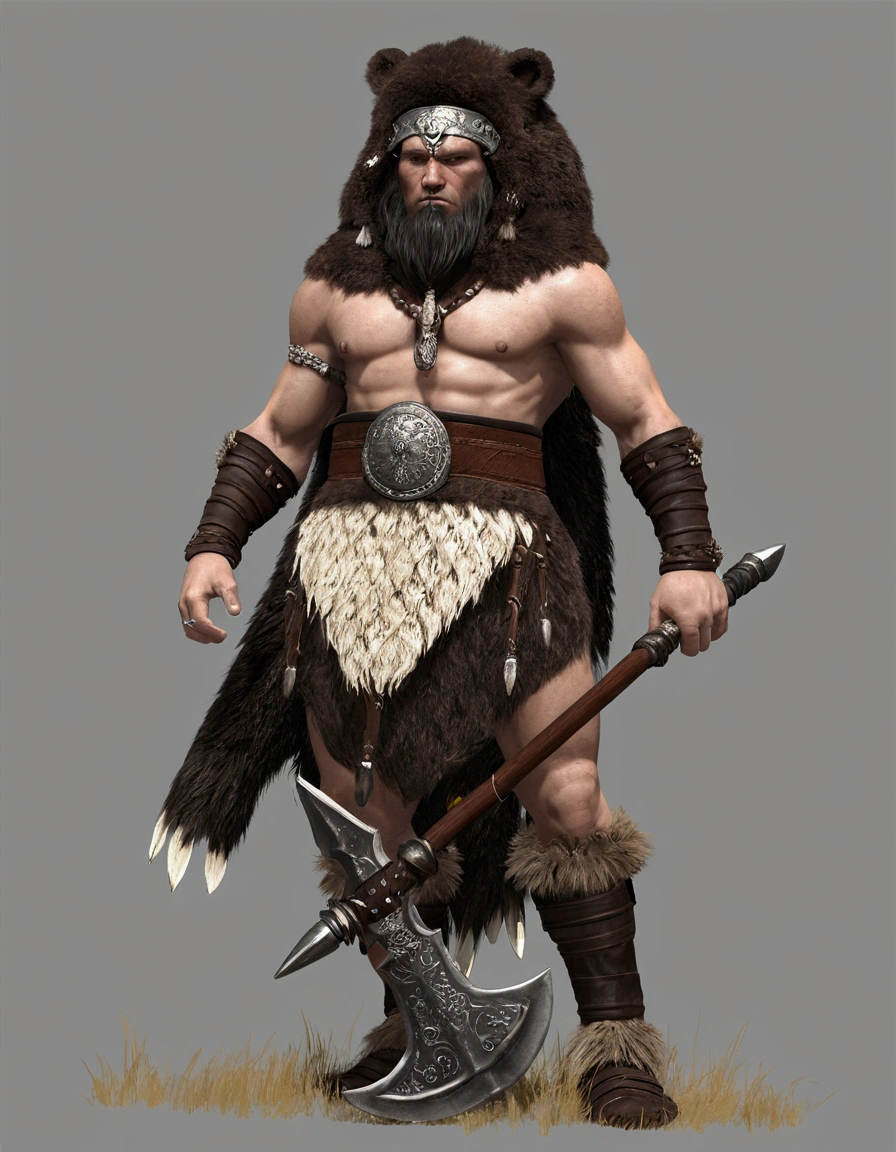 bersserker barbarian wearing bearskin: ultra realistic and detailed