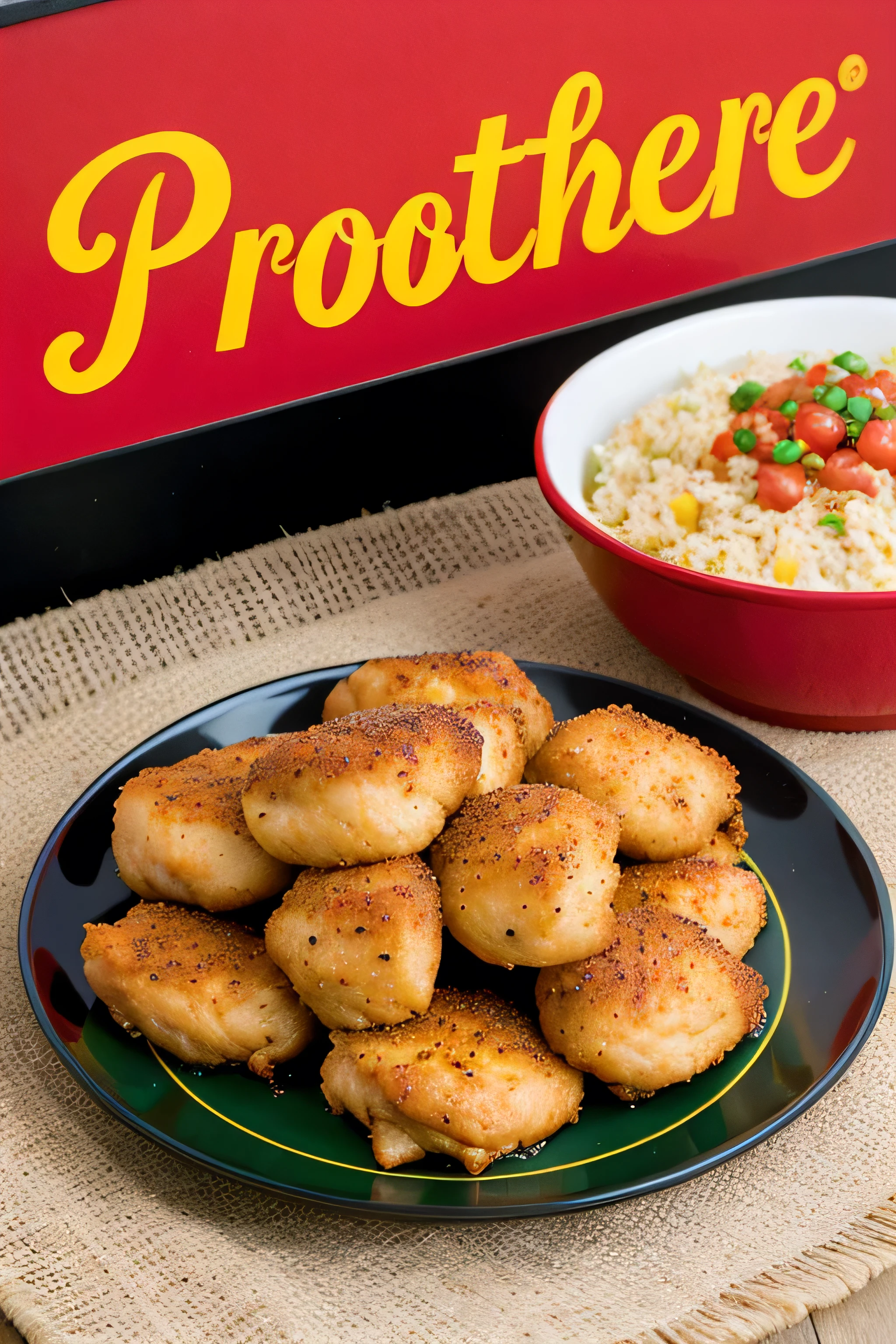 ((Best Quality)), ((Masterpiece)), (detailed), sale DE POLLO BROSTER, Advertising,attractive , sale , PARA business,PERUVIAN BROSTER CHICKEN , Billboard , TO ATTRACT PEOPLE , business ,A big, bold title that says "broaster pollo".
A main image of a crispy broaster chicken dish.
A background that complements the golden color of the chicken.
Cartoon chickens with happy expressions, similar to the image provided.
A price list with the following options:
broaster pollo: S/. 10.00 Legs: S/. 2.00 Sweetbreads: S/. 3.00 Sausage: S/. 5.00 A box highlighting that they accept payments with Yape, including Yape logo and number: 921374100.
Vibrant colors like red, yellow and purple to attract attention.
A call to action like "Visit us today and enjoy our irresistible offers!"