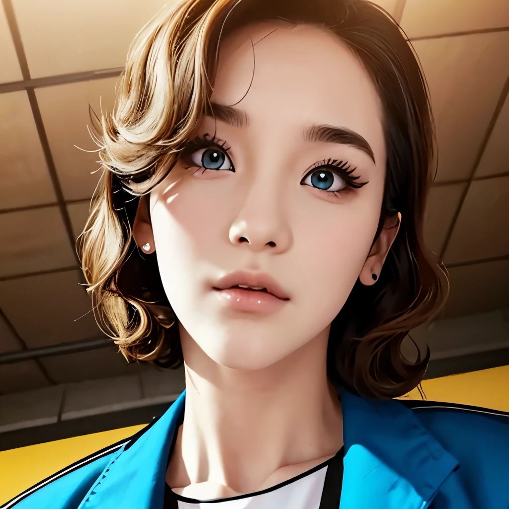 Create an android character in the netflix lookism cartoon style with:
brunette skin, Blue and yellow bicolor eyes, Cabelo finger waves e Piercings 
