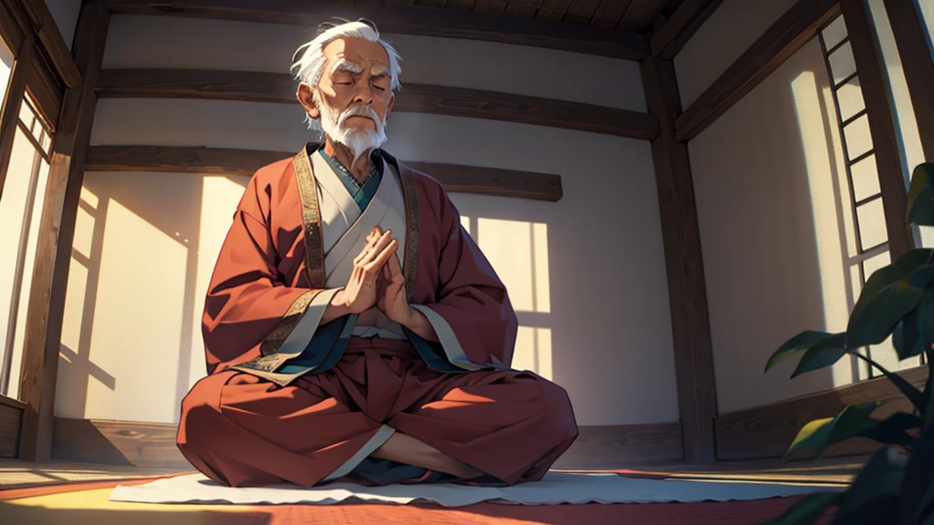 wise old man meditating alone