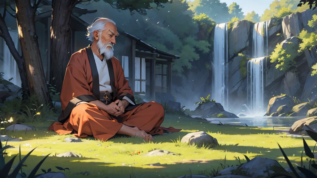wise old man meditating alone