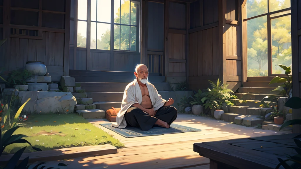 wise old man meditating alone