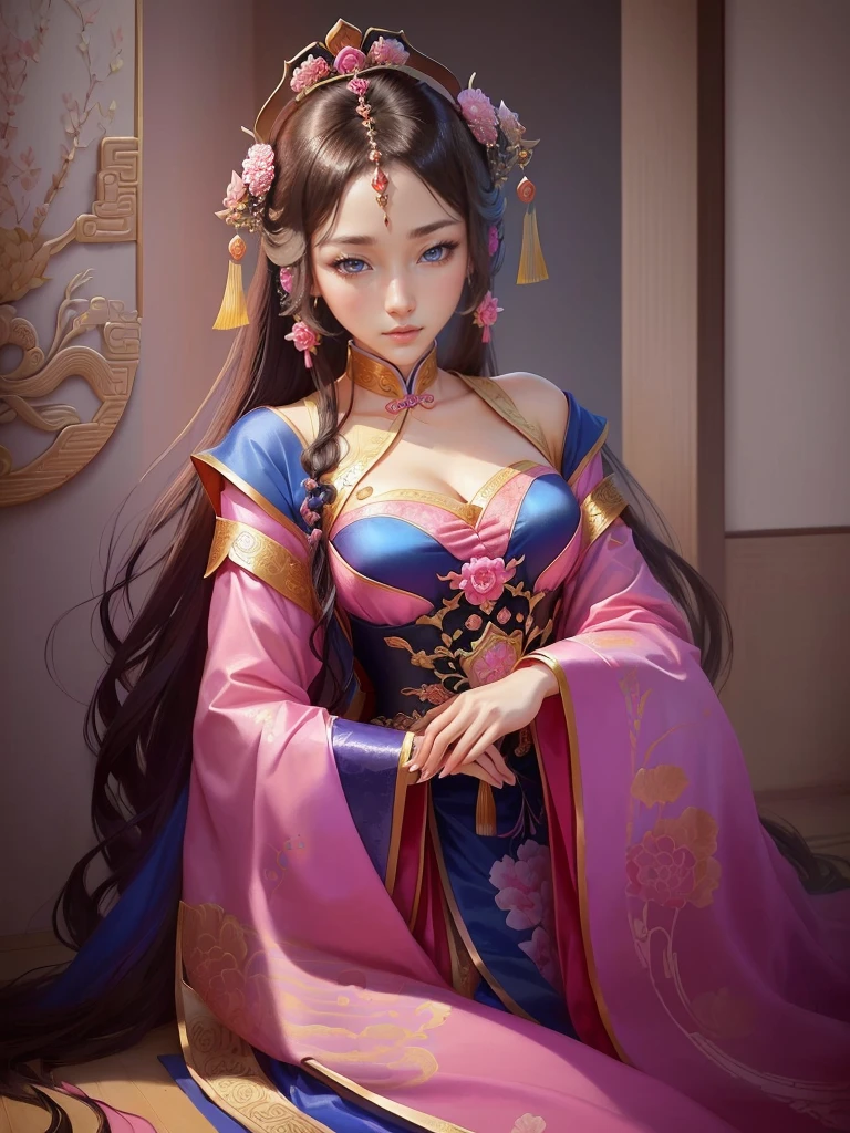 Painting of a woman in a pink and blue dress, Beautiful Fantasy Empress, ancient Chinese Princess, Beautiful character drawings, Chinese Princess, palace , Girl in Han Dress, Princess of an ancient Asian dynasty, Ancient Chinese Beauties, Inspired by Run In, Beautiful and attractive anime woman, ((Beautiful Fantasy Empress)), Beautiful renderings of the Tang Dynasty, Beautiful oriental woman, Empress of China