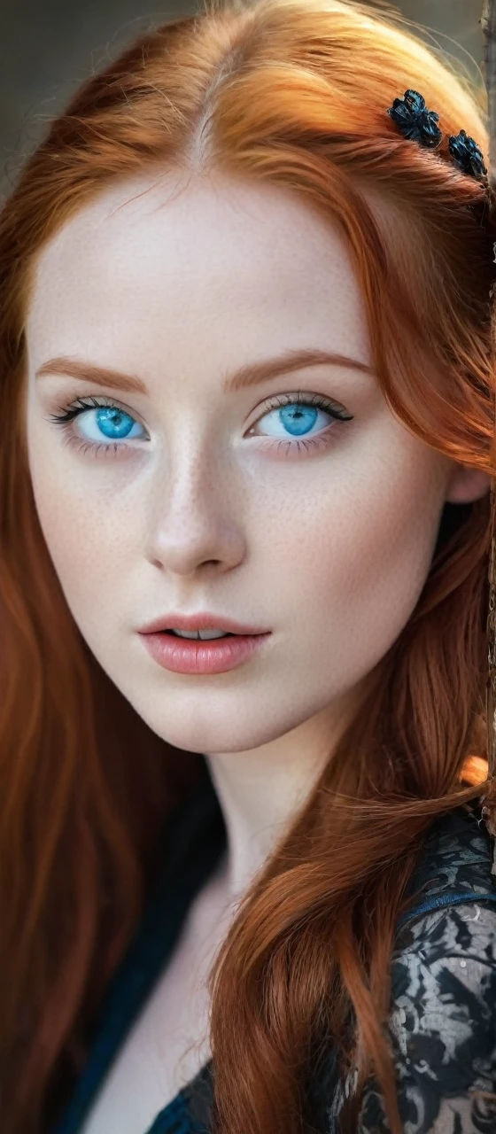 Red-haired girl with bright blue eyes and fair skin