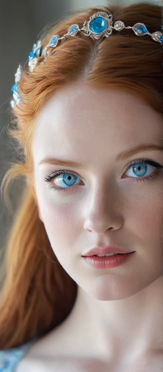Red-haired girl with bright blue eyes and fair skin