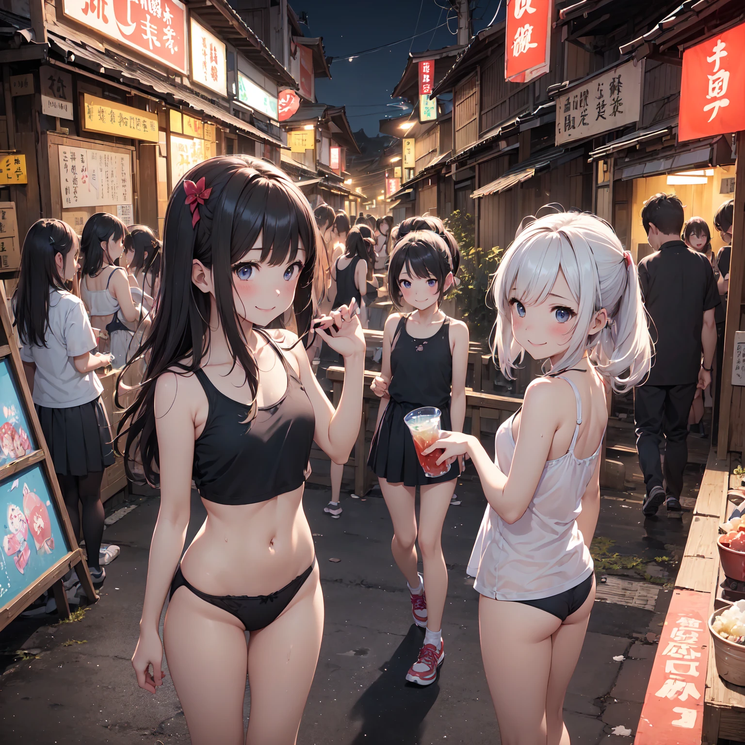 (masterpiece、Highest quality)、(日本のUnsanitary and dim地下街、Night view、Poor Street、Little Girl3People and above、Street lamp、地下へのstage)、(美しいNight view)、(Showa style、Japan favelas、Old and dirty hot spring town)、(Underground hot spring facilities、stage)、(middle School girls3People and above、Tank top、Panties、smile、fun)、((Unsanitary and dim))、Shady Red Light District、shaved ice、Sale of drinks、(stage、Everyone is having fun bathing)、smile、Happy schoolchildren、Perfect ???????