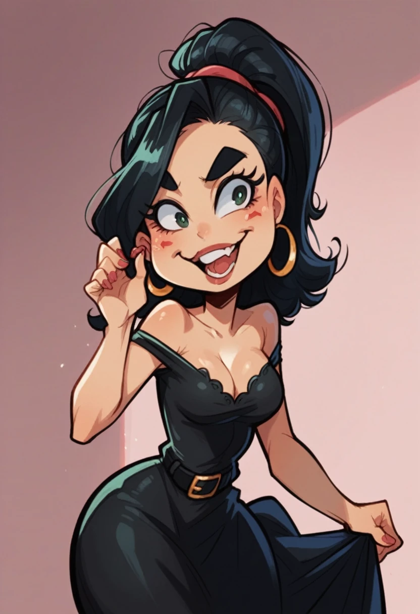 8k, a Cartoon drawing of a woman in a black dress, caricatura style, caricatura, in cartoon style, caricatura illustration, caricatura!!!, cartoon portrait, cartoon art, caricature, cartoon style illustration, cartoon artstyle, caricature, digital cartoon art, cartoon drawing, cartoon art style, digital art cartoon, cartoon style, realistic cartoon, professional illustration