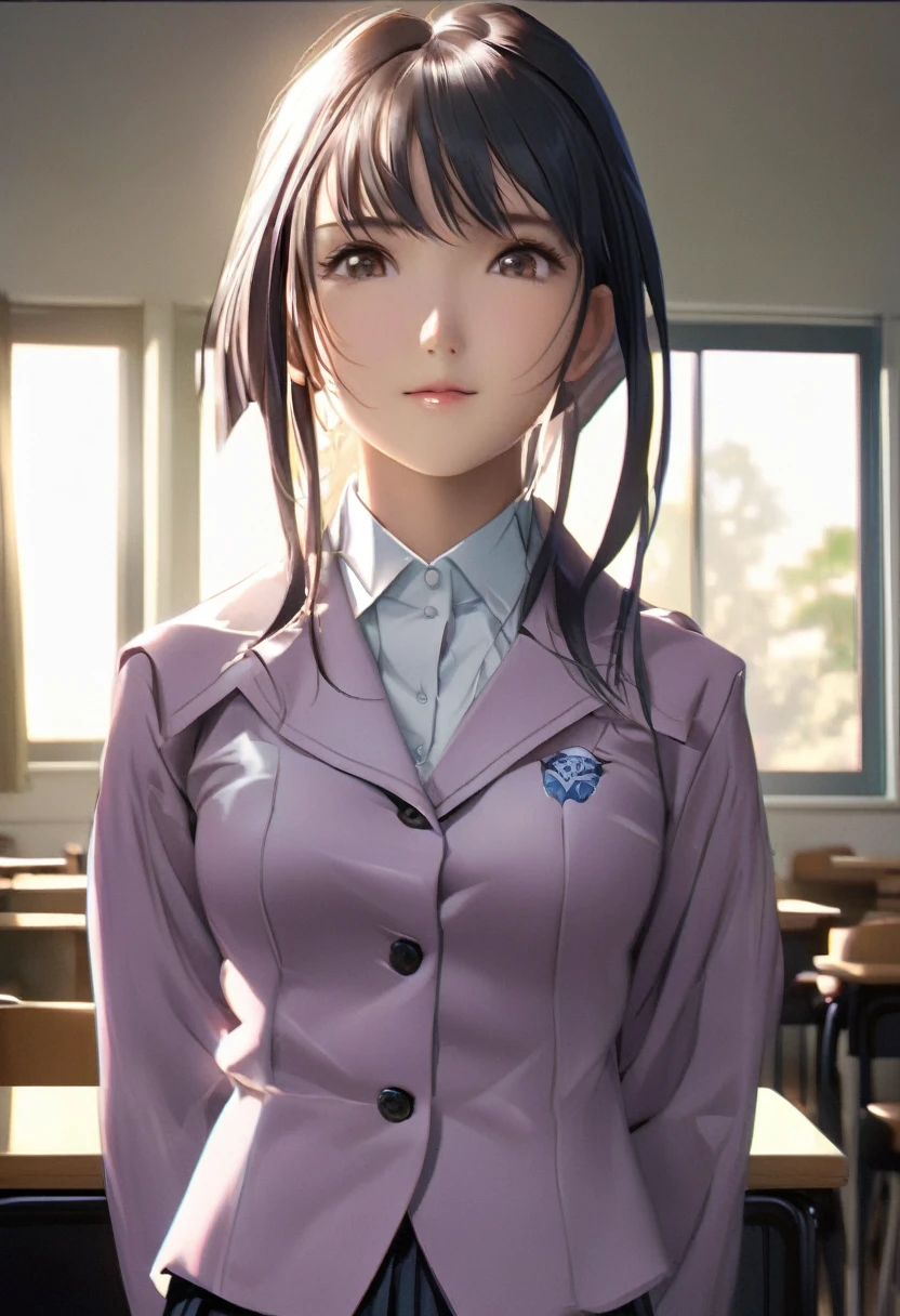 25-year-old female, Mature Woman, ((In the classroom)), ((school uniform)), Raw photo, (photoRealistic: 1.37, Realistic), Highly detailed uniform CG 8K wallpaper, 1 Girl, (((Perfect body: 1.1)), (Medium breast: 1.2), Watching the audience, (((Straight from the front)))), (Headquarters Skin:1.2, Glowing Skin), 8k、 Soft lighting, high quality,