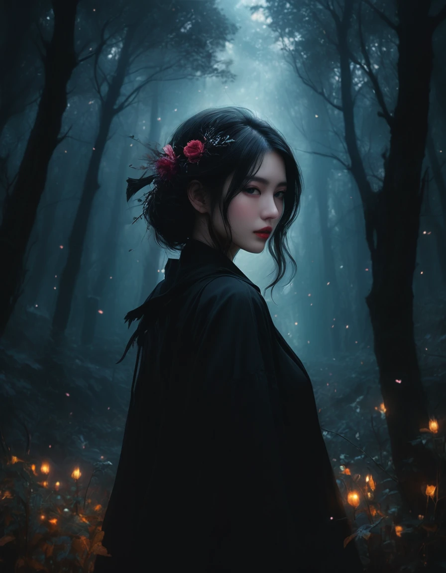 ((Masterpieces with up to 16K resolution):1.6),((soft_color_photograph:)1.5), ((超detailed):1.4),((Cinematic stills and dynamic angles):1.3) | ((double contact):1.3), ((Scary black grim reaper silhouette effect):1.2), ((Superimposed on a beautiful woman):1.1)《Dark forest sky》Agnes Cecil, Jeremy Mann, Oil and ink on canvas, Awesome dark art, Super Dramatic Lights, photographイラスト, Amazing depth, the Ultra-detaileded, 虹colorの黒, Extra dreams, intricately detaileds, Amazing depth, Great atmosphere, A fascinating, unusual and vibrant landscape, ((Shinigami Sickle):1.1), Maximalism ((It&#39;s Beautiful Outside, The inside is ugly, Pressure and pain, Beauty and despair, hard and soft, positive and negative, Hot and cold, Sour, Lively but boring, perfectionな調和, Light and shadow, Young and old, Black and White, Corresponding color, Noise々Quiet and peaceful, Chaos and Peace, life-and-death):1.2) A complex masterpiece from the leader in real-time engineering. | Rendered in Ultra-high definition with UHD and retina quality, this masterpiece ensures anatomical correctness and textured skin with super detailed. Focus on high quality and precision, This award-winning work is、Capture every nuance with stunning 16K resolution, Immerse the viewer in the vivid depiction. | ((perfection_composition, perfection_design, perfection_Layout, perfection_detailed, Ultra_detaileded)), ((Strengthen_all, repair_all of)), Learn more, Strengthen.