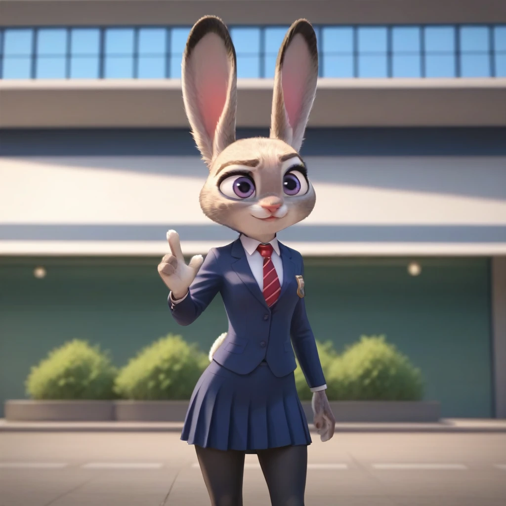 judyhopps, purple eyes, rabbit, rabbit ears, rabbit girl, (((skirt suit))), (((three-piece suit))), (((dress shirt))), (((necktie))), (((blazer))), (((suit jacket))), ((waistcoat)), double-breasted waistcoat, (((bodycon miniskirt))), pocket square, cufflinks, tie clip,