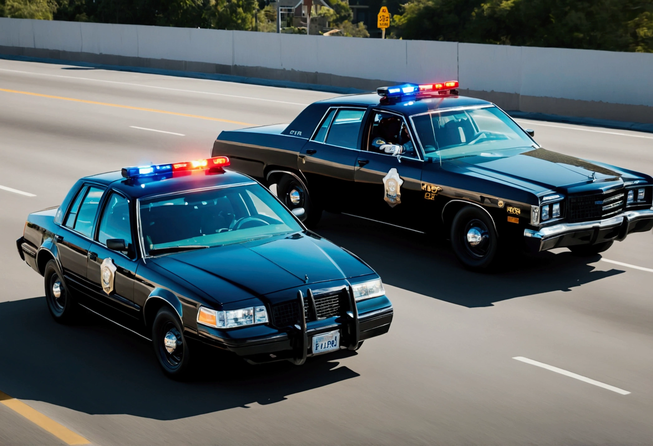 2 cop cars chasing black car