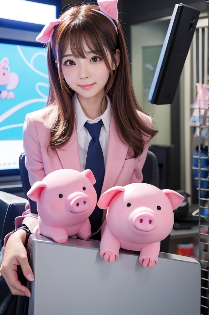 Cute pink pig Anime-like news caster