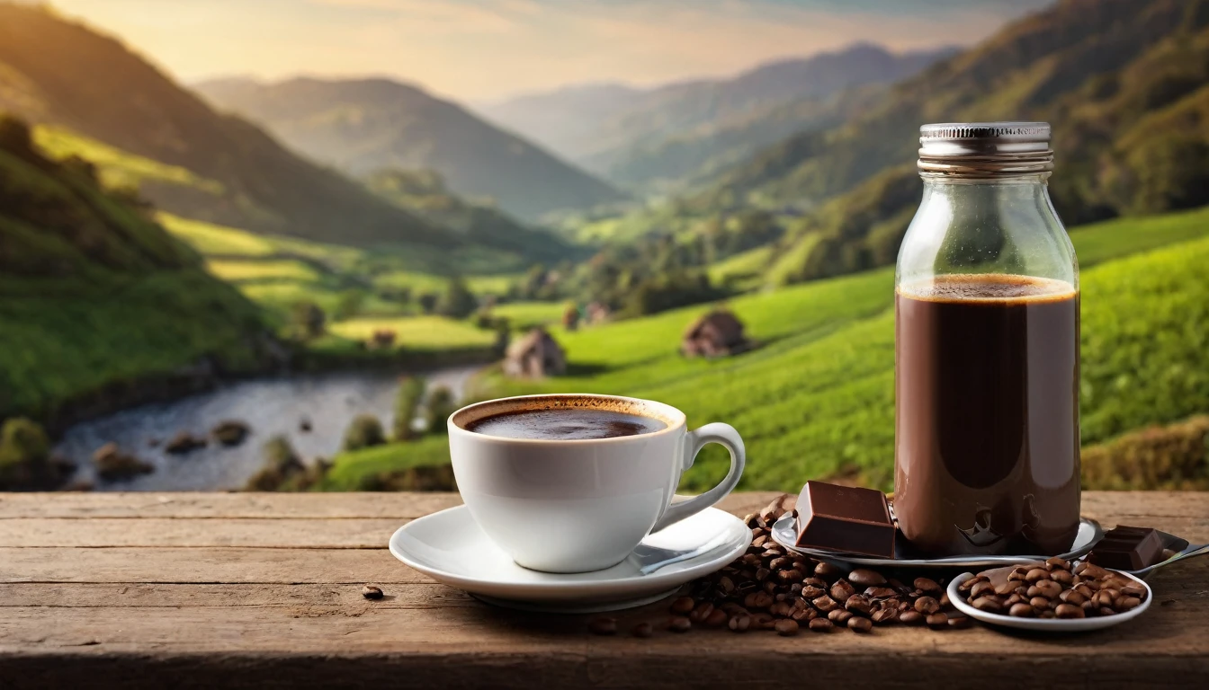 (masterpiece:1.2), (best quality), (ultra detailed), (8k, 4k, intricate),(highly detailed:1.2), (detailed background),detailed landscape, ((portrait)), foodstyle, food, blurry, no text, no people, cup, blurry background, bottle, chocolate, realistic, coffee, food focus, still life, copy space
