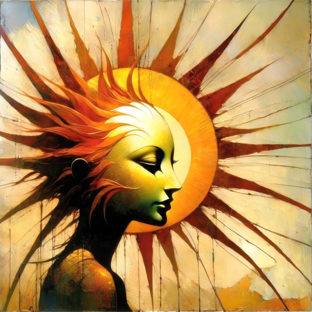 the sun, (art inspired by dave mcKean). oil painting)