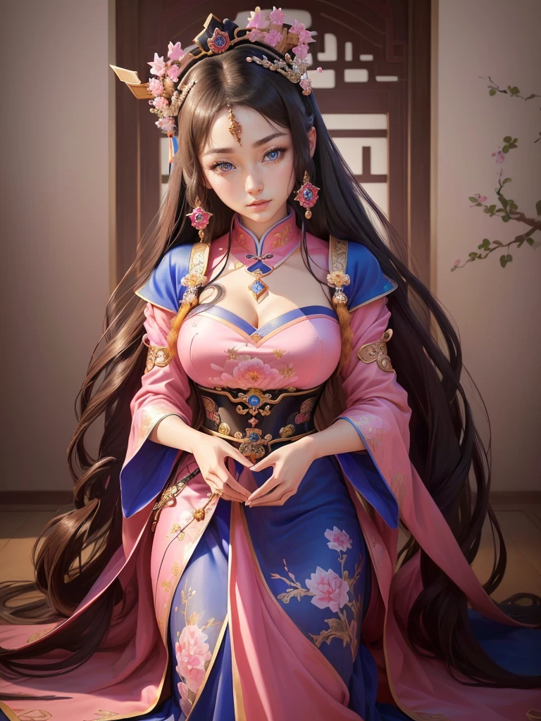 Painting of a woman in a pink and blue dress, Beautiful Fantasy Empress, ancient Chinese Princess, Beautiful character drawings, Chinese Princess, palace , Girl in Han Dress, Princess of an ancient Asian dynasty, Ancient Chinese Beauties, Inspired by Run In, Beautiful and attractive anime woman, ((Beautiful Fantasy Empress)), Beautiful renderings of the Tang Dynasty, Beautiful oriental woman, Empress of China
