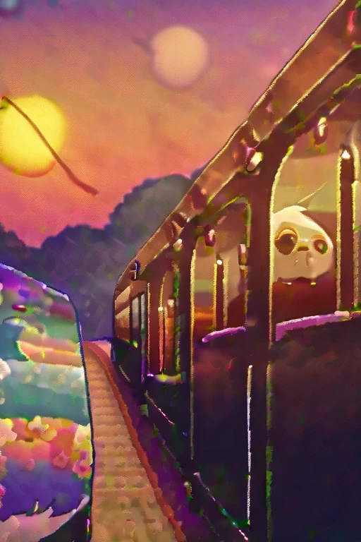 ((Лучшее качество)), ((шедевр)), (подробный), The train leaving into the sunset