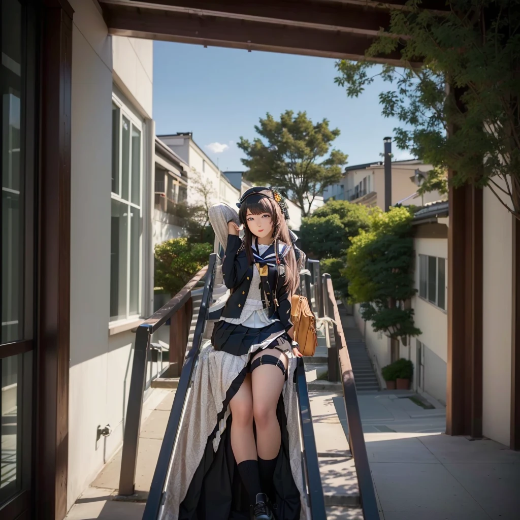 There is a woman sitting on the stairs with her bag., Anime Girl Cosplay, Kantai Collection Style, Ayaka Cosplay, Cosplay Photo, Shot with a Canon 5D Mark II, Photo taken with Sony a7r, Inspired by Tsubasa Nakai, Mayuri Shiina from Stein's Gate, Shot with Canon EOS R 6, アニメコスプレshe is a japanese woman she is 17 years old. she is very skinny. Her shoulders are very narrow. she is naked. her breasts are small. She is 170 cm tall. She weighs 35kg. She has a transparent pink cunt exposed. She draws the female genitalia clearly.Her outline is thin and she doesn't use black, A sweet look in love. Her cheeks are dyed red. Japanese painting. pale watercolor. Do not draw outlines.The uterus and vagina are visible through the skin. The skin is transparent and the organs are visible.Very thin, small breasts, thin legs Pink straight hair, brown eyes, A short skirt with a checkered pattern, a tie of the same color as the skirt, and a navy blue blazer.Female genitalia exposed. with an anarchic color scheme.A Japanese high school girl is coming home from school and changing her clothes, exposing her skin.She is wearing a navy blazer, a plaid/checkered skirt, black knee-high socks, and has long pink hair, wearing glasses.The genitals are exposed and conspicuous.I'm changing clothes in my room and I'm naked. She doesn't even wear underwear.Do not draw outlines. A pale watercolor painting. Color saturation is low.