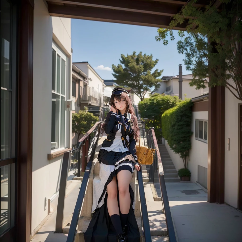 There is a woman sitting on the stairs with her bag., Anime Girl Cosplay, Kantai Collection Style, Ayaka Cosplay, Cosplay Photo, Shot with a Canon 5D Mark II, Photo taken with Sony a7r, Inspired by Tsubasa Nakai, Mayuri Shiina from Stein&#39;s Gate, Shot with Canon EOS R 6, アニメコスプレshe is a japanese woman she is 17 years old. she is very skinny. Her shoulders are very narrow. she is naked. her breasts are small. She is 170 cm tall. She weighs 35kg. She has a transparent pink cunt exposed. She draws the female genitalia clearly.Her outline is thin and she doesn't use black, A sweet look in love. Her cheeks are dyed red. Japanese painting. pale watercolor. Do not draw outlines.The uterus and vagina are visible through the skin. The skin is transparent and the organs are visible.Very thin, small breasts, thin legs Pink straight hair, brown eyes, A short skirt with a checkered pattern, a tie of the same color as the skirt, and a navy blue blazer.Female genitalia exposed.  with an anarchic color scheme.A Japanese high school girl is coming home from school and changing her clothes, exposing her skin.She is wearing a navy blazer, a plaid/checkered skirt, black knee-high socks, and has long pink hair, wearing glasses.The genitals are exposed and conspicuous.I'm changing clothes in my room and I'm naked. She doesn't even wear underwear.Do not draw outlines. A pale watercolor painting. Color saturation is low.