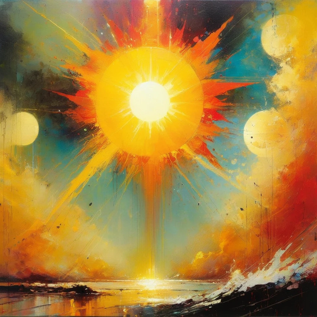 the sun, (art inspired by Bill Sienkiewicz). oil painting)