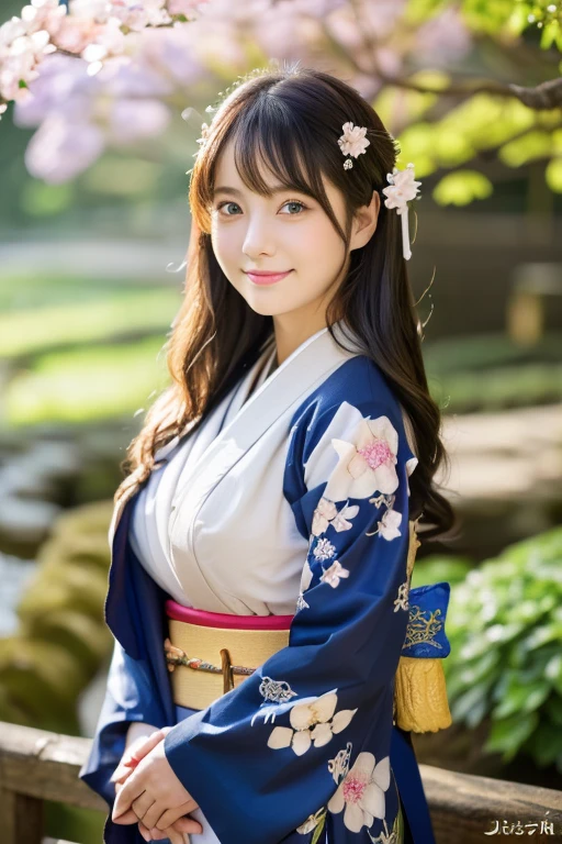 (Light makeup)、(top-quality,​masterpiece:1.3,超A high resolution,),(Ultra-detail,Caustics),(Photorealsitic:1.4,RAW shooting,)Ultra-realistic capture,（32ｋ,high detal,high-detail、​masterpiece,Attention to detail,full body Esbian,solo,Lori：1.6),Raw photo & realistic atmosphere,beautiful dark blue eyes,Detailed mouth,Glossy lips,Detailed eyebrows,Eyes drawn in detail with soft white skin that shines with every detail)、、 (Skin texture is natural、、The skin looks healthy with an even tone、 Use natural light and color, japanese, A dark-haired, long hair,(depth of fields、realisitic、8K UHD、hight resolution、(1girl in:1.2)、The ultra-detailliert、High quality textures、very detailed CG、High quality shadows, A dark-haired、Kyo-Yuzen、blue Kimono、park background , (Super cute face in idol style:1.4)、slim and beautiful figure、beutiful breast、A smile、full body Esbian:1.2、raining day, wet background,  a Japanese woman in kimono, 20 years old, (hydrangeas flower tunnel), standing beside flower,