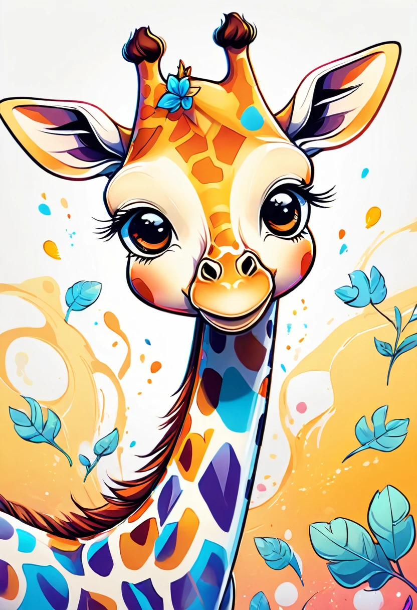 Anthropomorphic giraffe cartoon character, Detailed marker outline, One girl, cute, Anime Style, Dynamic pose, whimsical expression, Bright and vibrant colors, Dynamic Lighting, Digital Painting, masterpiece, (Highest quality,4K,8k,High resolution,masterpiece:1.2),Very detailed,(Realistic,photoRealistic,photo-Realistic:1.37)