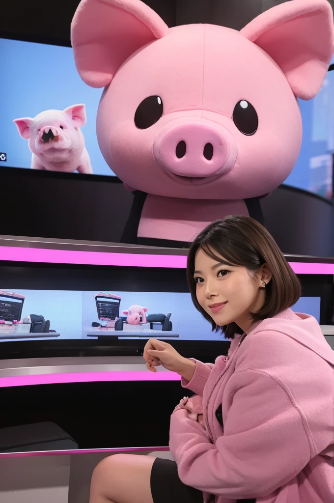 The news anchor is a pink pig