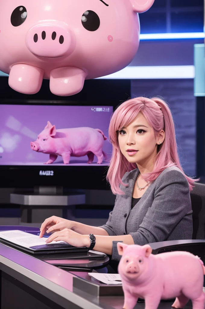 The news anchor is a pink pig