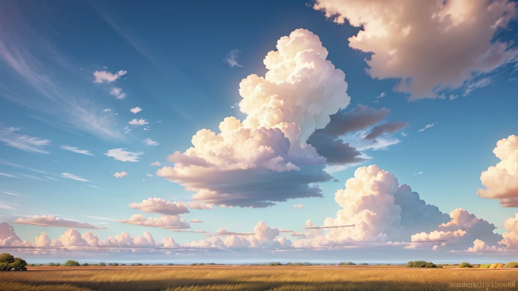 a beautiful cloudy sky, dramatic clouds, sunlight shining through clouds, ethereal atmosphere, glowing sun, warm afternoon light, picturesque landscape, serene and peaceful, detailed sky textures, fluffy clouds, vibrant colors, realistic 3D rendering, award winning photography, high resolution, photorealistic