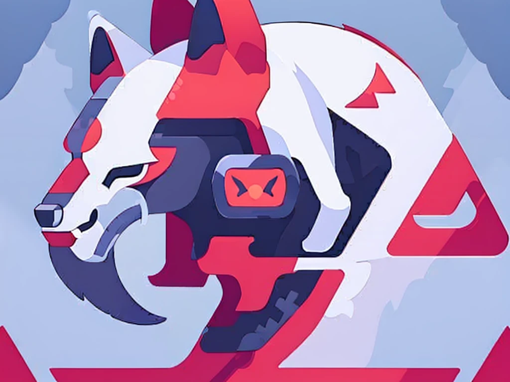 (((Red wolf))), (side profile view), stylized, anime, simple design, gaps between details, ((huge geometric shapes)), ((((clip art)))), (howling wolf), (fenrir), ((((NERV Logo)))), (((tribal tattoo style)))