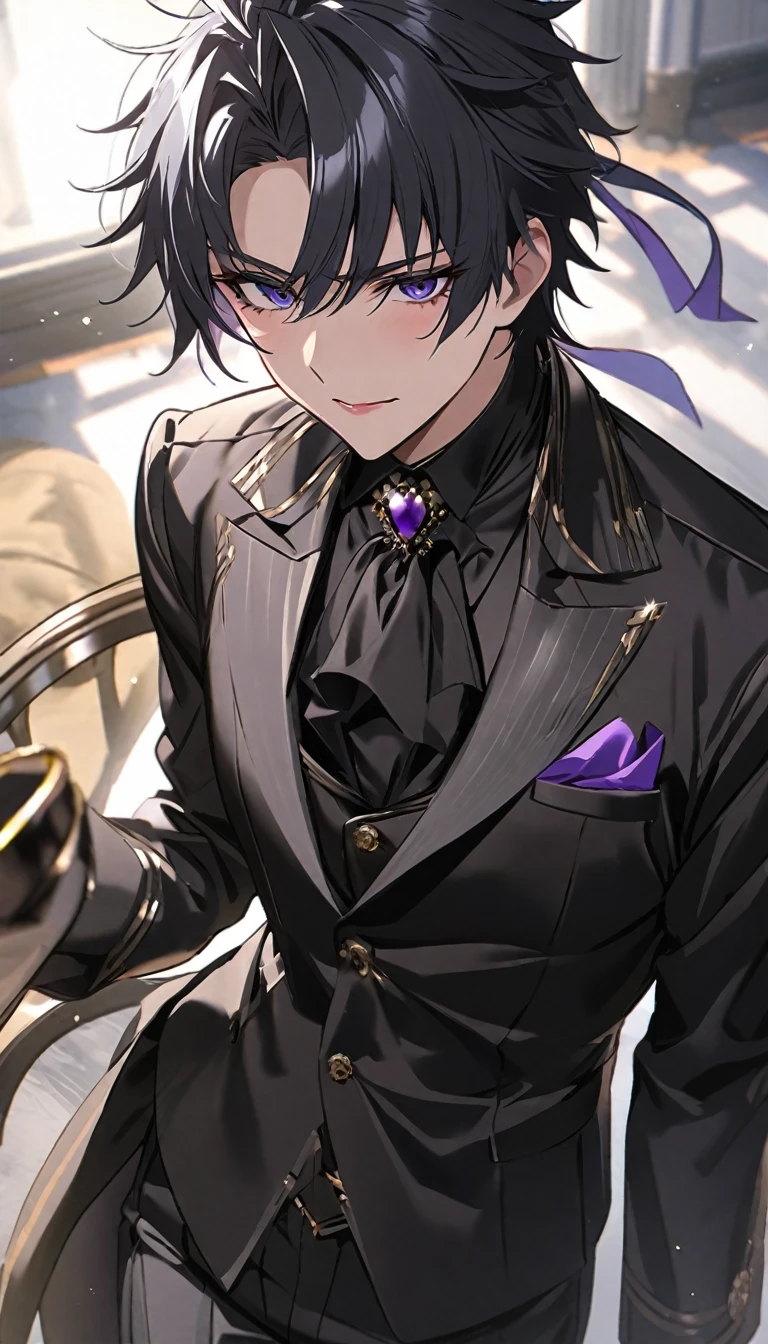 <lora: Satoru gojo. <lora: Geto in black suit elegant appearance