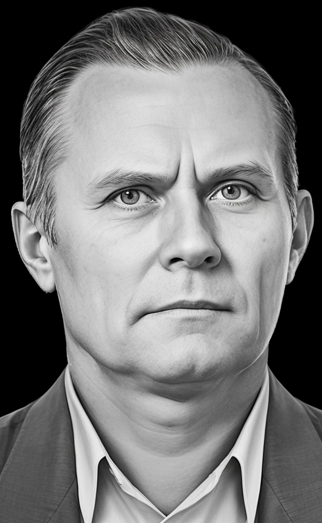 RAW photo, a portrait photo of 48 y.o man, уложенные назад волосы, natural skin, 8k uhd, high quality, film grain, Fujifilm XT3,