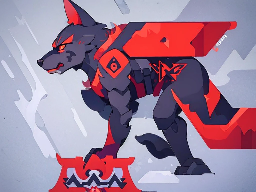 (((Red wolf))), (side profile view), stylized, anime, simple design, gaps between details, ((huge geometric shapes)), ((((clip art)))), (howling wolf), (fenrir), ((((NERV Logo)))), (((tribal tattoo style)))