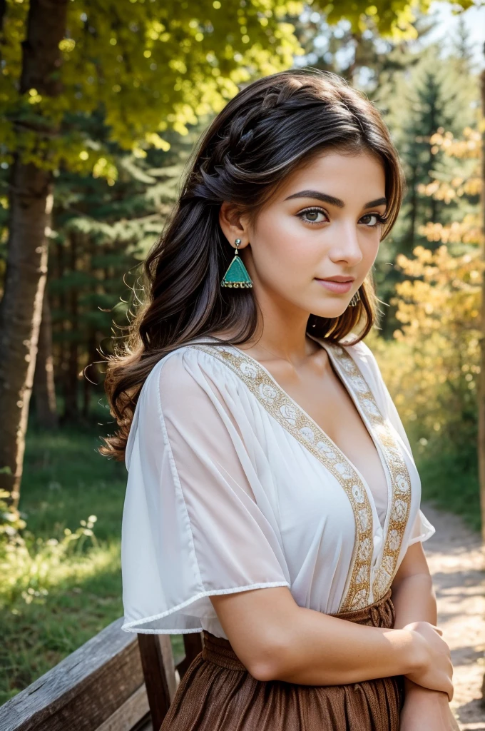 1 fille dans, 19 ans, seulement, photo realiste , une belle fille kabyle algérienne, cheveux brun clair ondulés, Bijoux kabyles, Kabylian hair style, cheveux mi-longs, beau visage berbère kabyle, yeux marron clair-vert, peau claire, visage mince, corps des coureurs, portant une robe traditionnelle berbère kabyle, (peau texturée, pores de la peau:1.1), chair de poule, Pose séduisante, (Extérieur:1.1), Parc national du Djurdjura en arrière-plan, ensoleillé, Lumière naturelle, Nikon Z8 + NIKKOR Z 24-120 mm f./4S