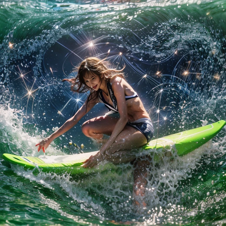 (ZoomedOut:1.28, Wide-shot) ZoomLayer (Epic photo of surfer magazine:1.37). (Full of Water, Everything Wetted:1.4) WetHair (extremely detailed Cute Girl)(SparklingHighlights:1.28), Dynamic Joyful Expressions LifeLike Rendering (ManoErina:1.0) . Overflowing Gigantic Sideboob (Clearly Visible Beautiful Breast to Buttocks Line) Tiny and Roundly Butt, Detailed wet clothing texture, (Sloppy Surfboard:-1.2) Riding on waves, Sparkling water, TyndallEffect(Starry Water Particles:1.32), Whole Body proportions and all limbs are anatomically accurate