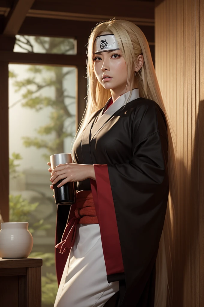 Tsunade Senju, realistic extreme, Drinking sake, Hokage office.