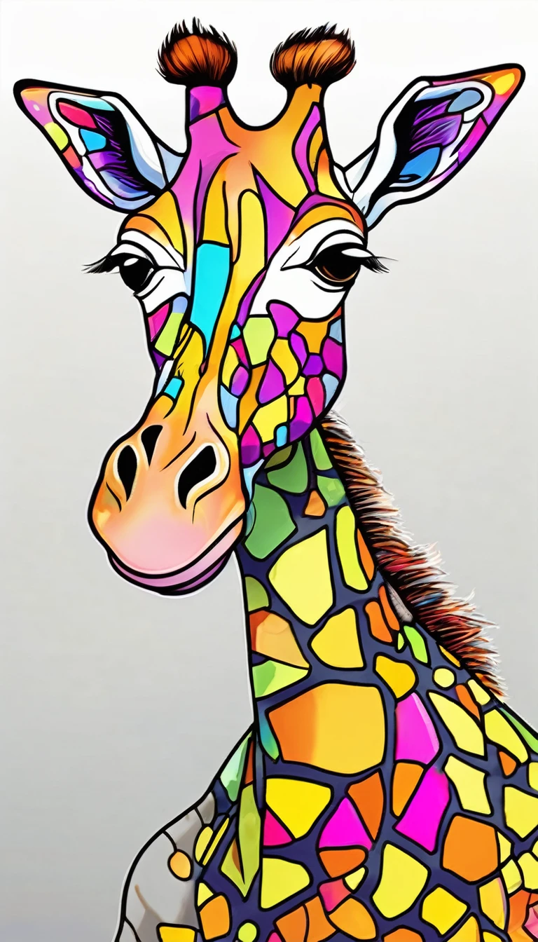 Anthropomorphic giraffe cartoon character, Detailed marker outline, cute, Art Brut Style, Dynamic pose, whimsical expression, Bright and vibrant colors, Dynamic Lighting, Digital Painting, masterpiece, (Highest quality,4K,8k,High resolution,masterpiece:1.2),Very detailed,(Realistic,photoRealistic,photo-Realistic:1.37)