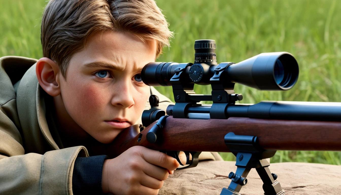 1boy, middle aged Sniper, he holds sniper rifle, prone, from side, wide shot, outdoor, looking in scope, cinematic angle, realistic, hyper-realistic, photorealistic, (best quality,4k,8k,highres,masterpiece:1.2),ultra-detailed,(realistic,photorealistic,photo-realistic:1.37),studio lighting,vivid colors,dramatic lighting,