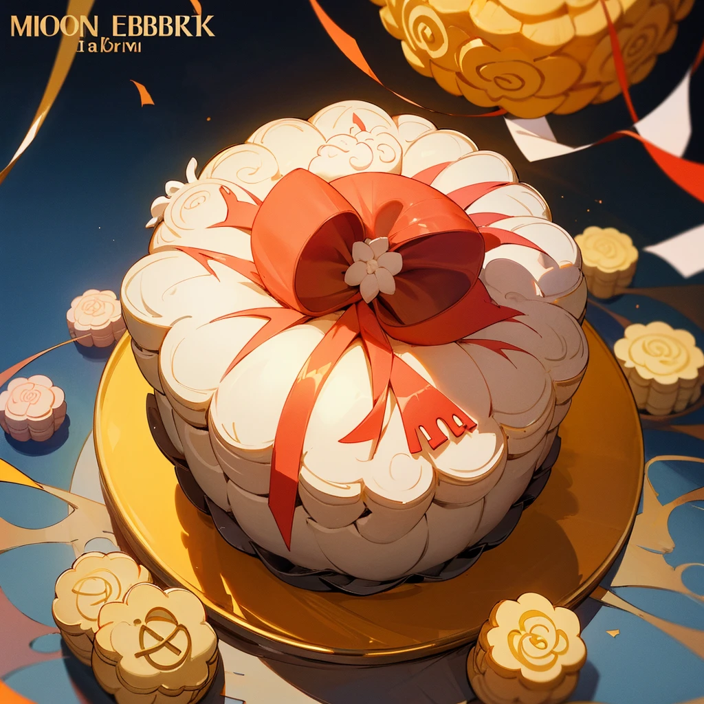 Mooncake with inscription "eRUBIK," Fête de la mi-automne au Vietnam, J'ai passé un bon moment avec les enfants,bright moon,best quality,3D Modeling Rendering,Style C4D,plan large,8k,