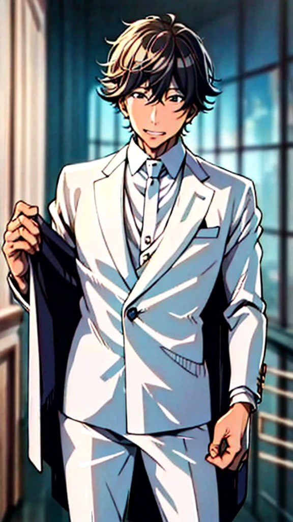 (Masterpiece), (Best Quality), (ultra detailed),Satoru Gojo at an event in an elegant white suit