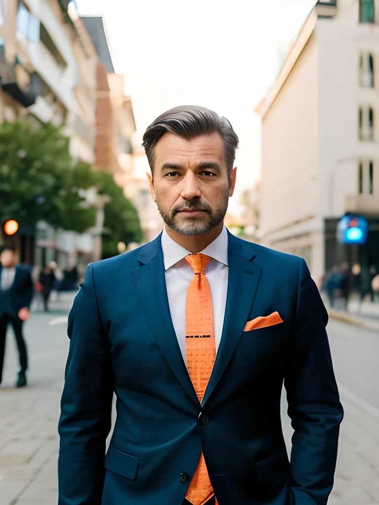  (((masterpiece)))、((Highest quality))、((超Realistic))、perspective、Very detailed、Businessman、Reality、Realistic、Highest quality、Orange tie、Orange Chief、Stylish、Sense of luxury、French、20th Generation、model、Slender face、
