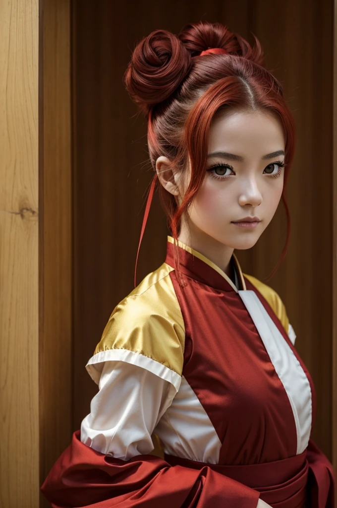  Une fille, démon, cheveux noirs long au pointes rouges, un oeil rouge l’autre jaune , teint très clair, tenue traditionnelle japonaise, belle, simple mais effrayante canine de vamprire et UTILISE LE STYLE DE DEMON SLAYER