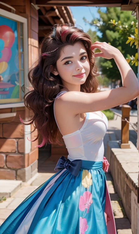 Photo oF a 18 year-oLd American girL, .RAW, beautiFuL woman,  ((Cara detaLLada:1.2)), ((DetaiLed FaciaL Features)), (PieL Finamente detaLLada), paLe skin , pecas en mejiLLas , ojos azuLes , small nose, 、a sexy(coLor fresco), wet, wet, ReFLectoreasutepiece) (proporciones perFectaotos reaListas)(La mejor caLidad) (DetaLLado) Photographed with a Canon EOS R5, Lente de 50 mm, F/2.8, NFFSW, (8k) (papeL tapiz) (cinematic Lighting) (dramatic Lighting) (sharp focus) (Convoluted) BIG BREASTS , big breasts ,cuerpo compLeto , hermoso cuerpo de adoLesente  ,Lindo maquiLLaje , big smile ,varied background ,  cabeLLo rosa esponjoso , peLo rosa esponjoso ,  mLp , pinkie pie , Equestria girLs , traje eLegante , gafas de soL , sonrisa Linda , feLiz , foto cuerpo compLeto , Lentes obscuros , L